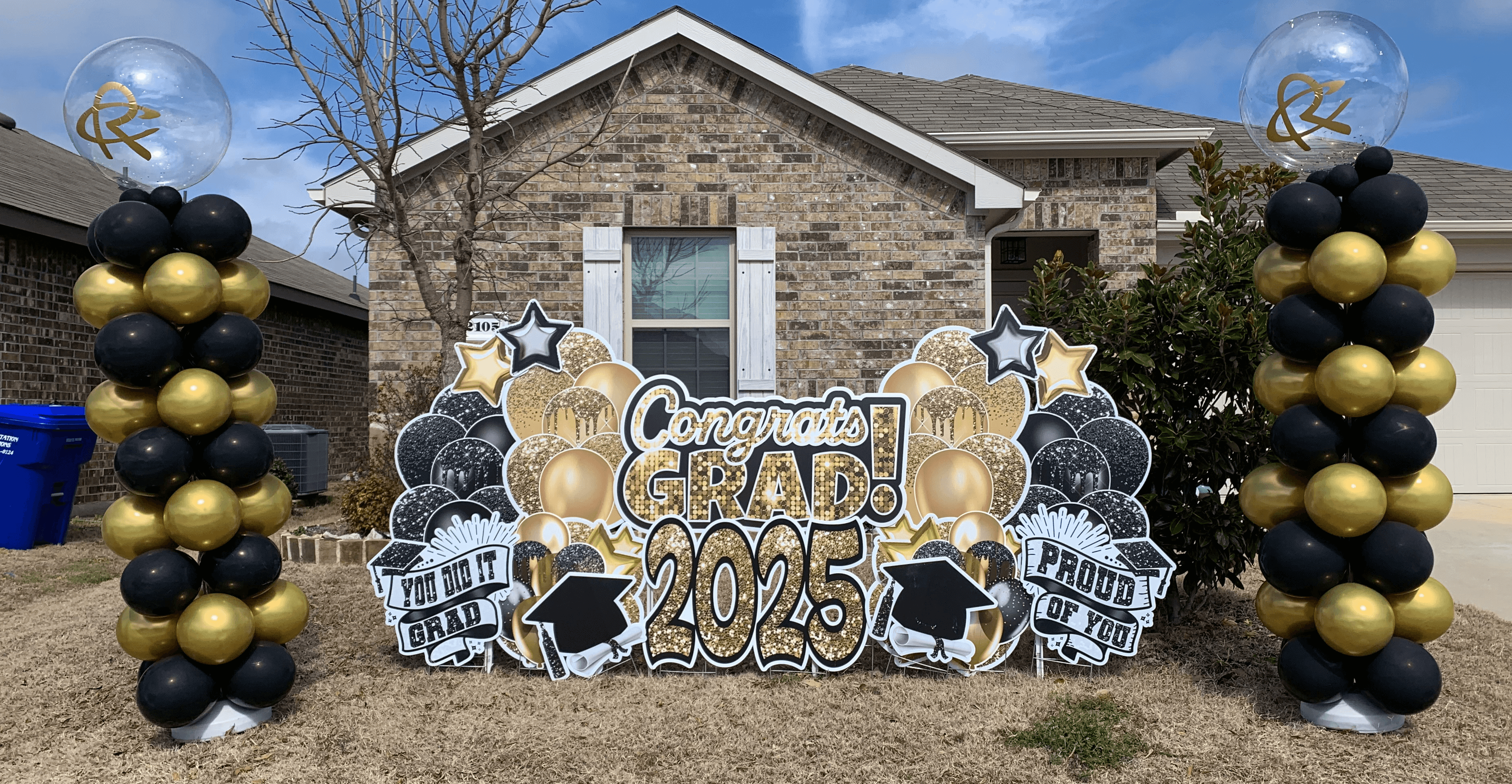 Yard card sign grad balloon columns 