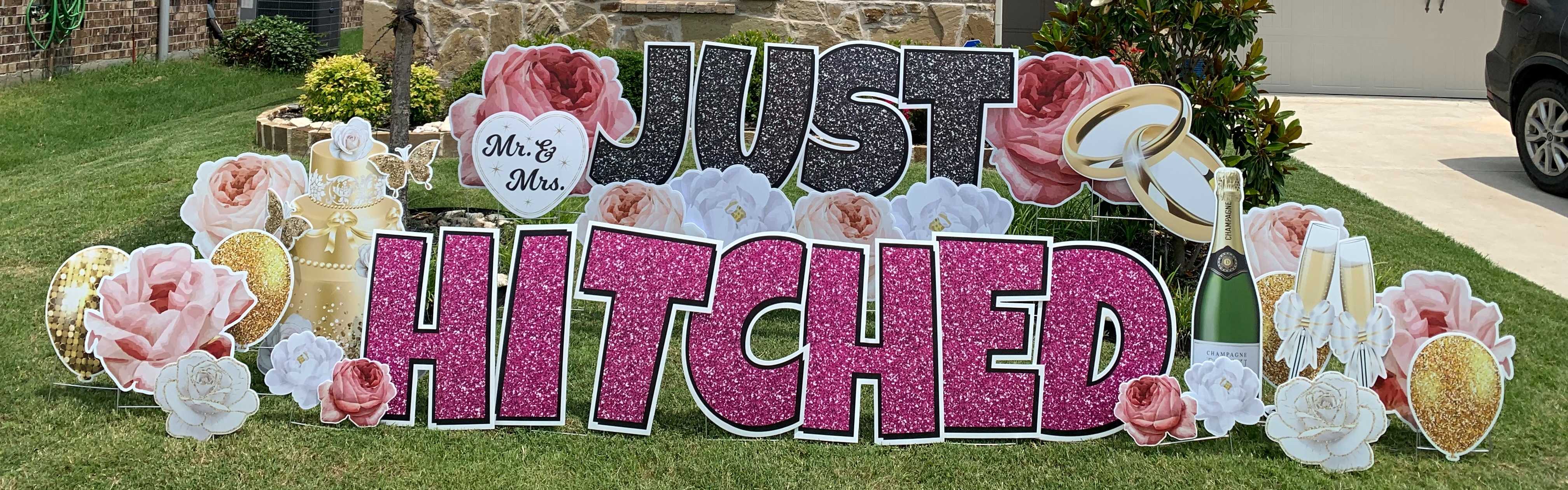 Yard card sign anniversary just hitched 