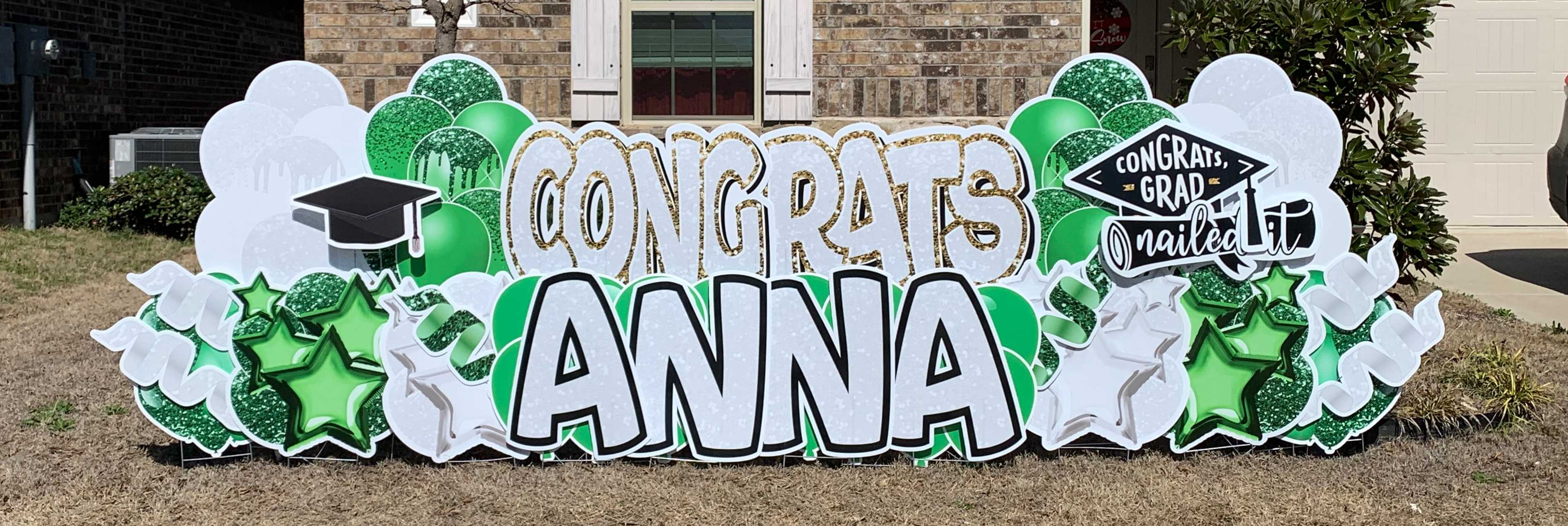 Yard card sign graduation congratulations anna small green 