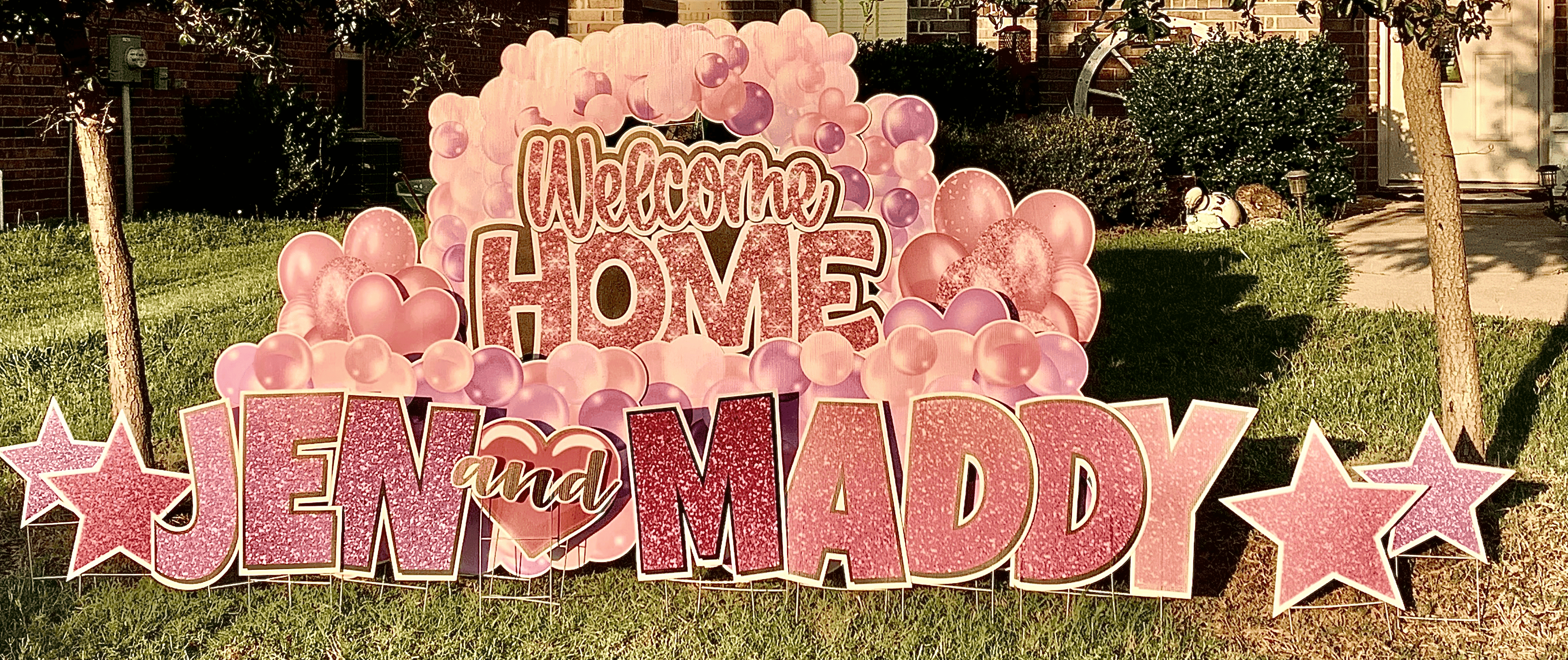 Yard card sign welcome home jen madi 