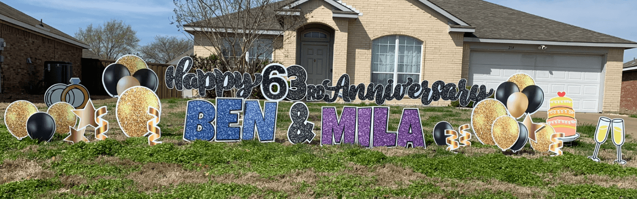 Yard card sign anniversary ben and mila 